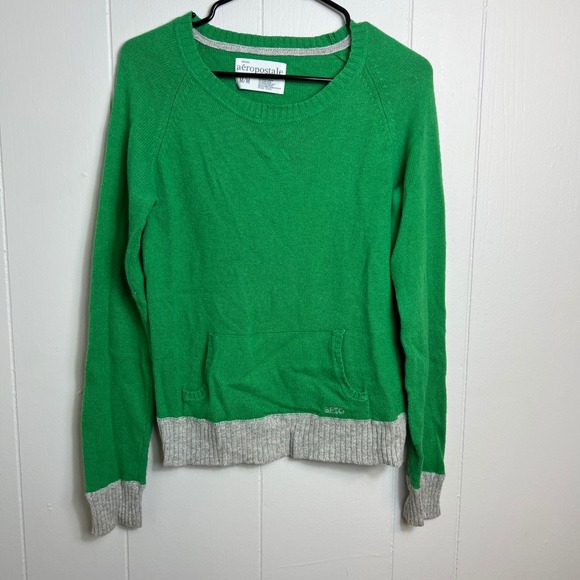 Aeropostale 2009 Womens Green Gray Angora Blend Knit Sweater M - Picture 1 of 6